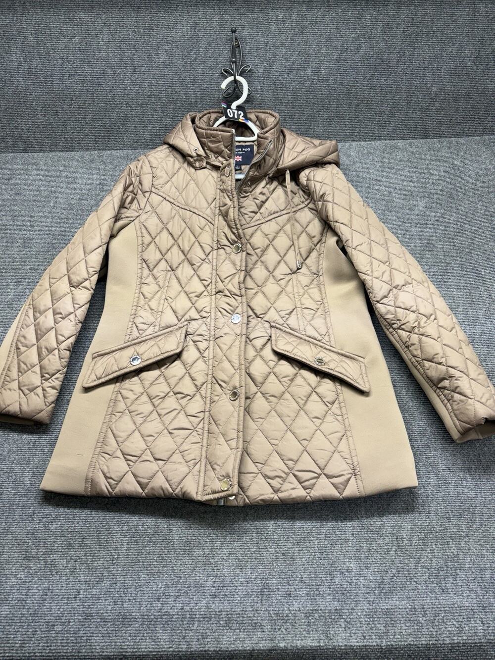 London Fog Quilted Jacket Women’s Size Large Tan Hooded Full Zip